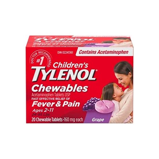 拼手速！Tylenol 泰诺 葡萄口味 2-11岁儿童退烧止痛咀嚼片（20片） 6.97加元！