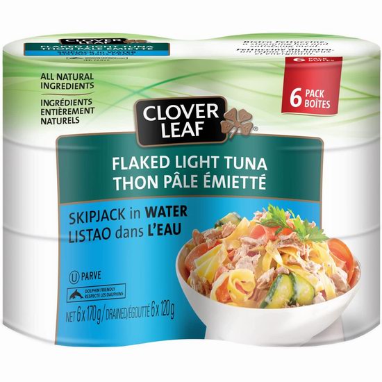  Clover Leaf 高蛋白金枪鱼罐头6件套6.5折 8.49加元！