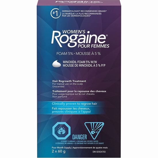  明星推荐 Rogaine 培健/落健 5％米诺地尔 女士生发泡沫（2x60g）5.7折 62.16加元包邮！