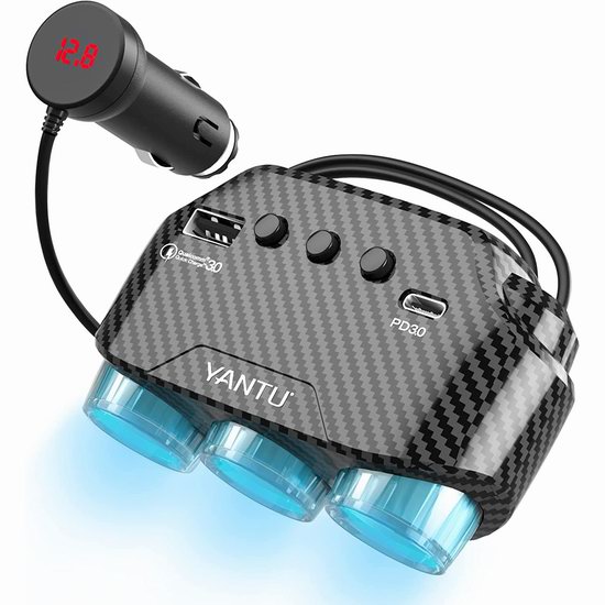  历史新低！yantu 120W  双USB车载充电器 带三口点烟器扩展头5折 14加元！