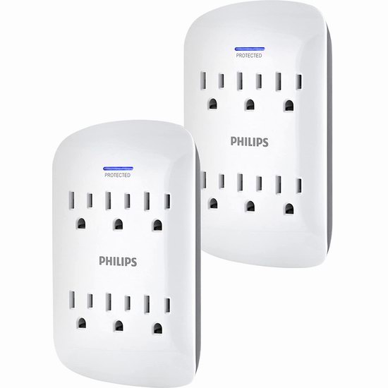  历史新低！Philips 飞利浦 SPP3466WA/37 电涌保护 壁插式6口插座/墙插2件套 18.5加元！