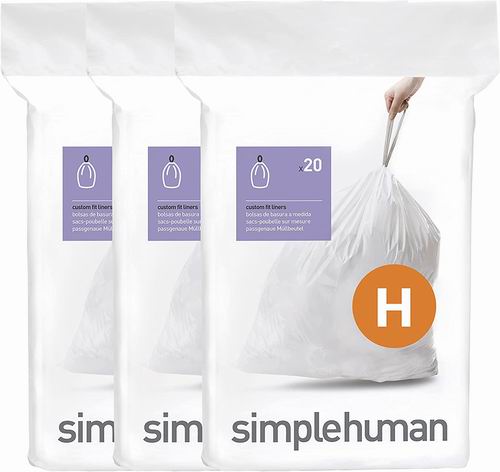  Simplehuman Code H 30-35升抽绳垃圾袋60个 24.69加元（原价 40.52加元）