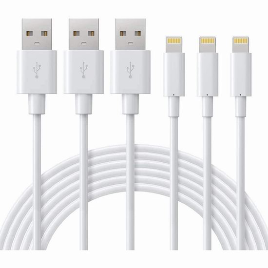  ilikable iPhone Lightning 6英尺 充电线缆/数据线3件套5.5折 8.79加元！