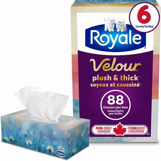  Royale Velour 3层柔滑面巾纸（88抽x6盒） 6.97加元（原价 9.79加元）