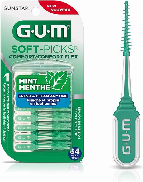  GUM 薄荷味 柔软舒适弹性牙签/牙缝刷 64个装  3.79加元（shoppers同款价 8.79加元）