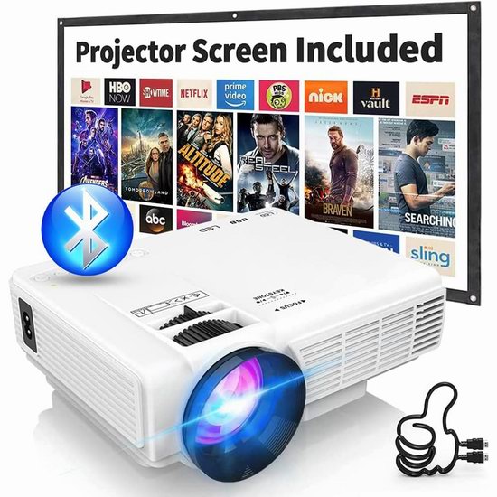  QRJ 1080P 蓝牙家庭影院投影仪 69.99加元（原价 89.99加元）！送80英寸投影幕布！