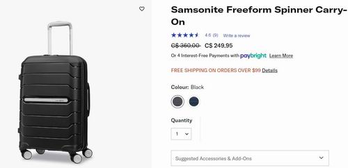 Samsonite Freeform 21英寸随身拉杆行李箱5.3折 190.8加元（官网原价 360加元）