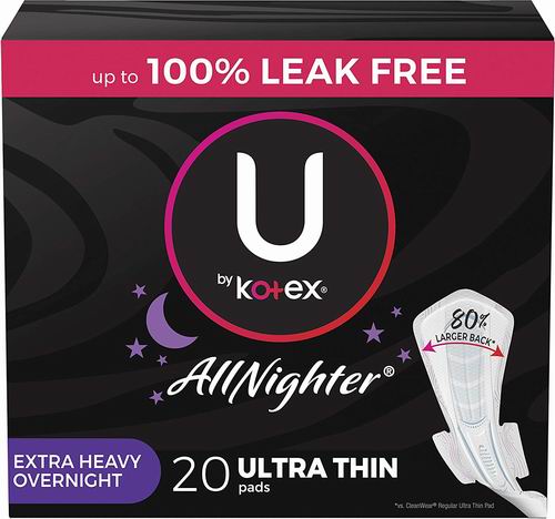  U by Kotex AllNighter 大流量隔夜卫生巾20片  5.42加元（原价 7.49加元）