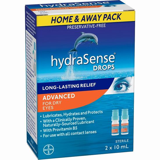  HydraSense 含维生素原B5 缓解干眼 高级天然眼药水2 x 10毫升 15.13加元（原价 29.99加元）