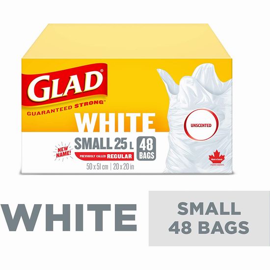  历史最低价！Glad 25升易打结白色垃圾袋（48件）5.6折 4加元！