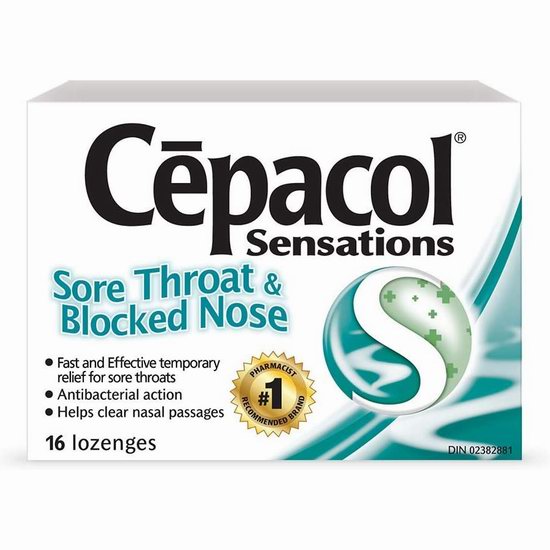  居家必备！Cepacol Sensations 缓解鼻塞喉咙痛 润喉糖 润喉含片（16片）3.99加元（原价 5.47加元）