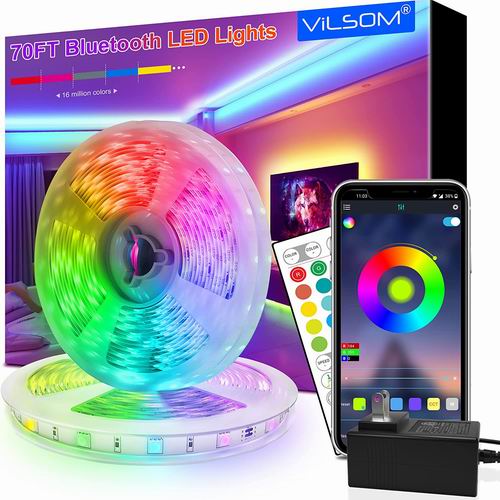  ViLSOM 70英尺蓝牙 RGB LED灯带/灯条 带遥控器 24.99加元（原价 29.99加元）