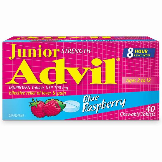  补货！Advil 布洛芬 8小时长效 蓝莓味 2-12岁儿童退烧止痛咀嚼片（40片） 14.27加元！