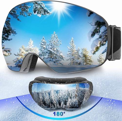  Fledano 男女均可 防紫外线防雾高清滑雪护目镜 28.99加元（原价 39.99加元）