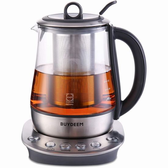  Buydeem 北鼎 K2423 不锈钢+德国肖特玻璃电热水壶/制茶机 129.99加元（原价 169.99加元）