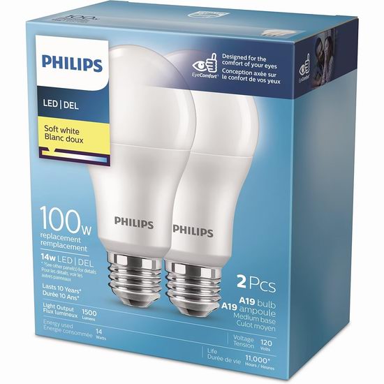  Philips 飞利浦 461979 100瓦等效 LED节能灯2件套5.9折 7.95加元！