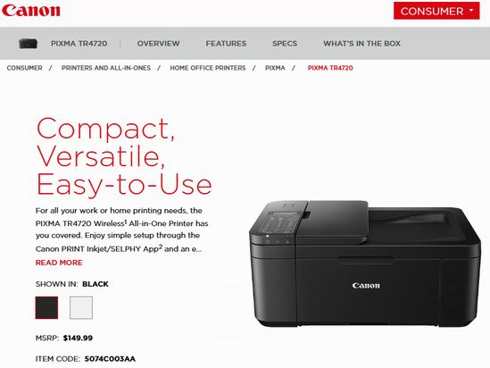 历史新低！Canon 佳能 Pixma TR4720 无线多功能一体彩色喷墨打印机4折 59.99加元包邮！