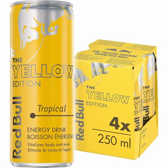  历史新低！Red Bull 热带风味  红牛能量饮料（250毫升x4罐）5.3折 4.81加元！