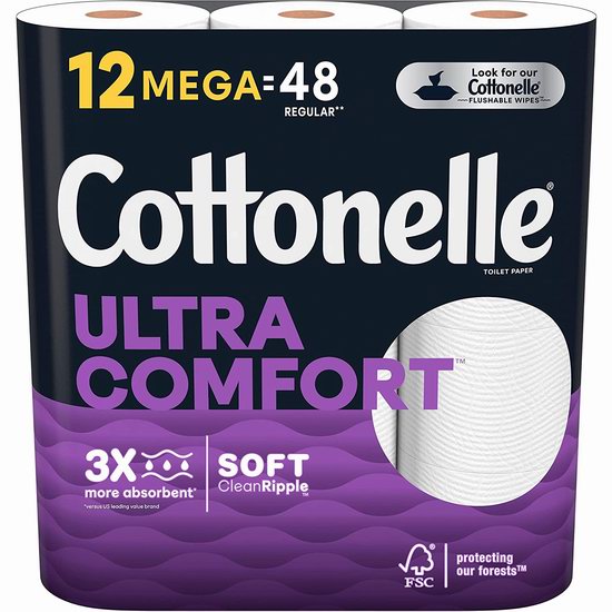  Cottonelle Ultra Clean 12卷卫生纸5.6折 9.49加元！相当于48卷卫生纸！