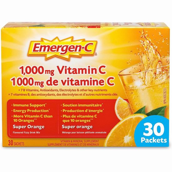 历史新低！增强免疫力！Emergen-C 1000mg  维他命C冲剂（30包）3.9折 7.85加元！