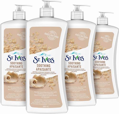  St. Ives 舒缓燕麦乳木果油润肤露 4 x 600毫升 18.97加元（原价 26.64加元）！每瓶4.74加元