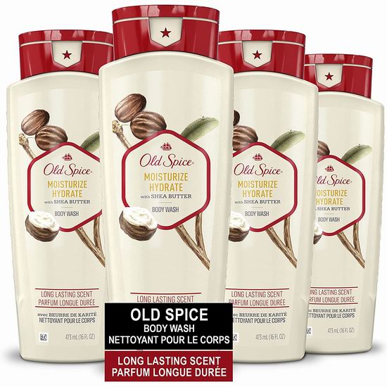  历史新低！Old Spice 乳木果油保湿补水 男士沐浴露（473毫升 x 4瓶）5.3折 12加元！