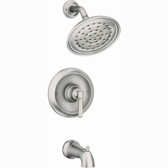  Moen 摩恩 82970SRN Halle Posi-Temp 浴室淋浴头+浴缸水龙头+阀芯套装6.9折 173.99加元包邮！