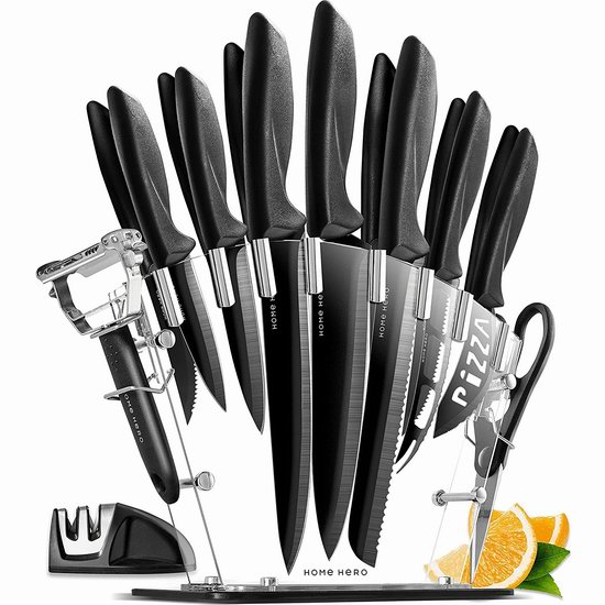  Home Hero 黑色专业不锈钢厨房刀具17件套5.4折 59.99加元包邮！