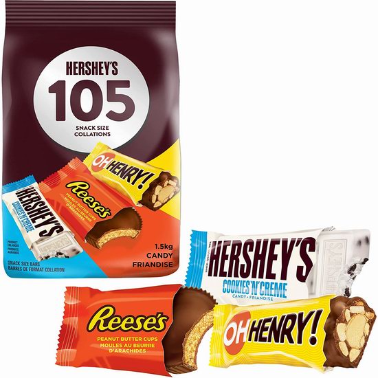  Hershey's 好时 巧克力糖果105支装6.2折 12.81加元！