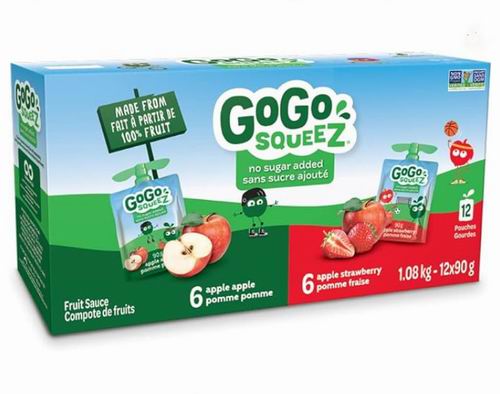  Go Go Squeez 梦果 苹果草莓味 100%纯鲜果泥12袋 8.54加元