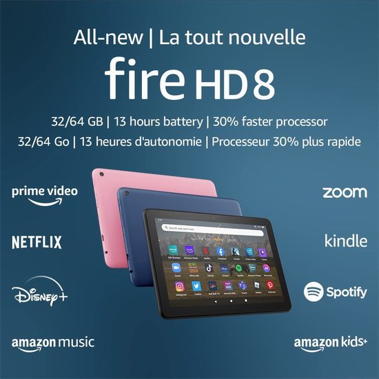  新品 Amazon Fire HD 8寸 平板电脑7.5折 89.99加元包邮！3色可选！