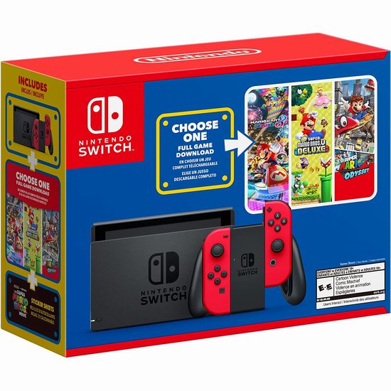  Nintendo Switch Mario 任天堂便携式游戏机+三选一游戏（价值79.99加元）套装 399.99加元包邮！