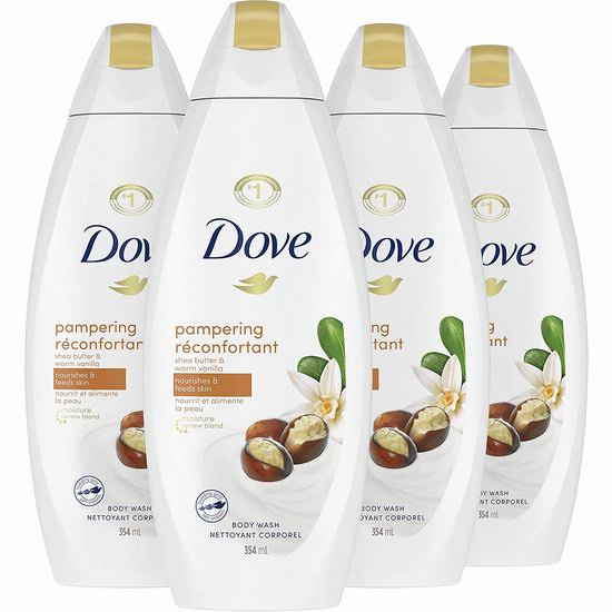  白菜价！历史新低！Dove 多芬 香草乳木果油 保湿沐浴露（354毫升 x 4瓶）3.4折 7.6加元！单瓶仅1.9加元！