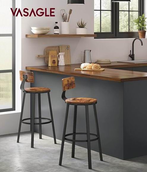  VASAGLE 酒吧凳2件套 带靠背 118.99加元（原价 169.99加元）