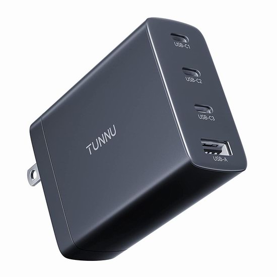  历史新低！TUNNU 100瓦 GaN PD 4口智能快速USB充电器/笔记本电源4.9折 38.99加元包邮！2色可选！
