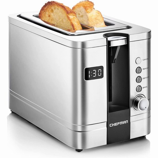 历史新低！Chefman 高颜值不锈钢 数控式 2片烤面包机5.8折 34.96加元！