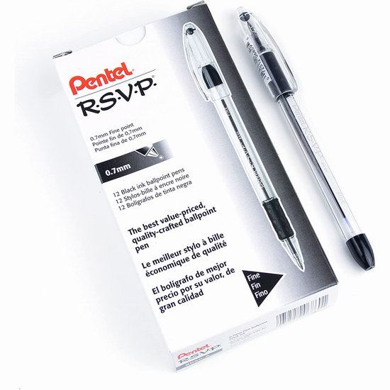  历史新低！Pentel RSVP 黑色精细圆珠笔12支装4.2折 5.87加元！
