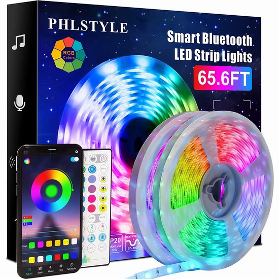  PHLSTYLE 蓝牙智能 音乐同步 LED炫酷背景灯条/灯带（20米） 15.99加元（原价 21.99加元）