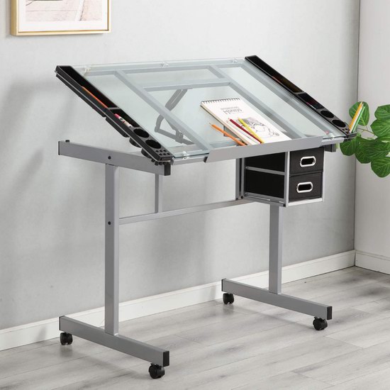  DlandHome 二合一 可倾斜 钢化玻璃绘画桌/电脑桌6折 89.99加元限量特卖并包邮！