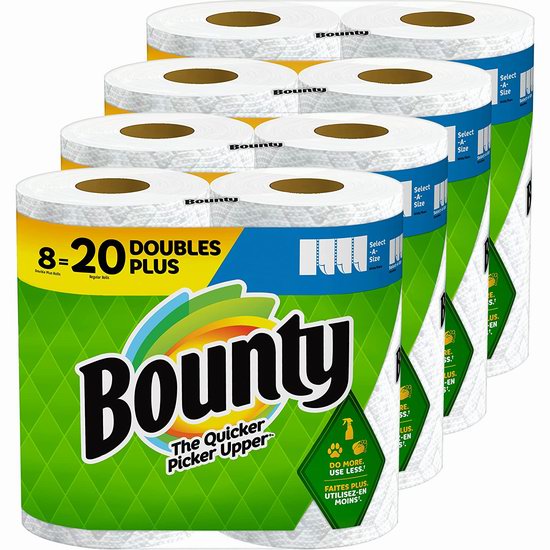  Bounty select-a-size 双层厨房用纸8卷装6.9折 20.88加元！相当于普通20卷！