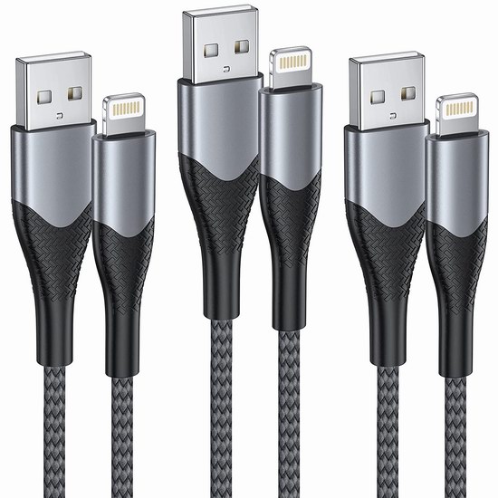  白菜价！历史新低！XUDUO Lightning to USB 6英尺 苹果认证 数据线3件套2.6折 7.99加元！