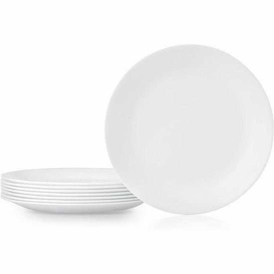  近史低价！Corelle 康宁 Vitrelle 10.5英寸大号白色餐盘8件套4.6折 34.6加元！单个仅4.32加元！