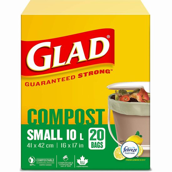  Glad 柠檬香味 10升可堆肥厨房垃圾袋20件  3.9加元