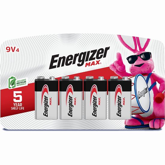  历史新低！Energizer 劲量 Max 9V 高能碱性电池4颗装4.8折 6.84加元！
