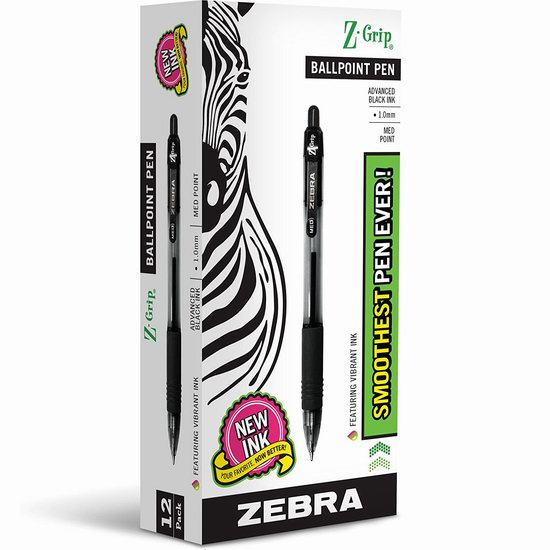  超级白菜！历史新低！Zebra Z-Grip 日本斑马牌 黑色圆珠笔12支装0.9折 0.99加元！