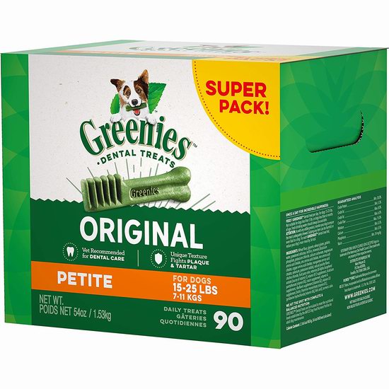  Greenies Original PETITE 狗狗洁齿骨54盎司（90个）4.8折 35.66加元包邮！