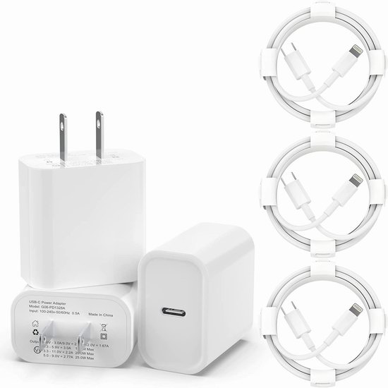  白菜价！历史新低！ZCSSQZ 20W PD 快速USB充电器+数据线3套装2.8折 13.89加元！单套仅4.63加元！