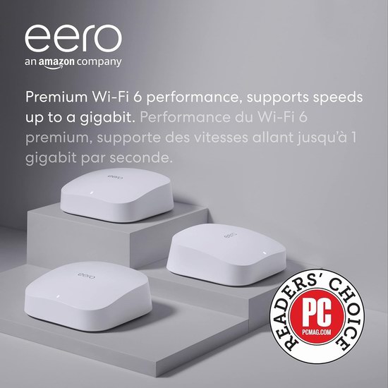  史低价！新款Amazon eero Pro 6三频Wi-Fi 6无线网状系统1-2件套6折 154.99-239.99加元包邮！