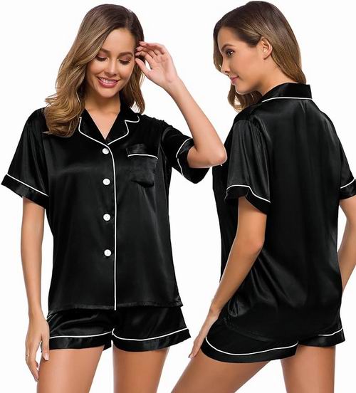  SWOMOG 女式缎面短袖纽扣睡衣 2件套 21.33加元（原价 49.99加元），多色可选！