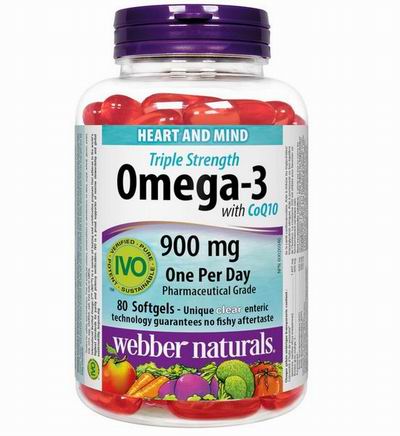  Webber Naturals Omega-3+辅酶Q10 高效复合鱼油80粒 18.98加元（原价 27.99加元）